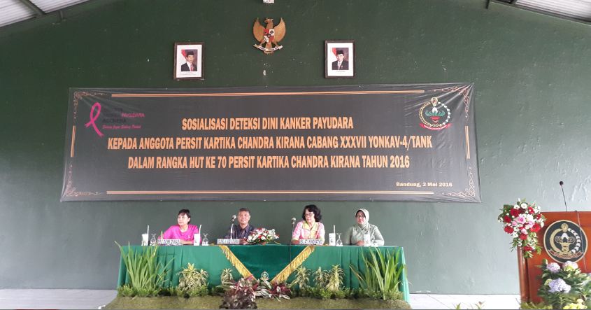 Memperingati HUT Ke-70 Persit Kartika Chandra Kirana, YKPI Memberikan sosialisasi deteksi dini kanker payudara kepada 250 anggota Persit KCK Cab.XXXVII Yonkav-4/Tank dengan pembicara Dr. Agus Sutarman Sp.B(K)Onk